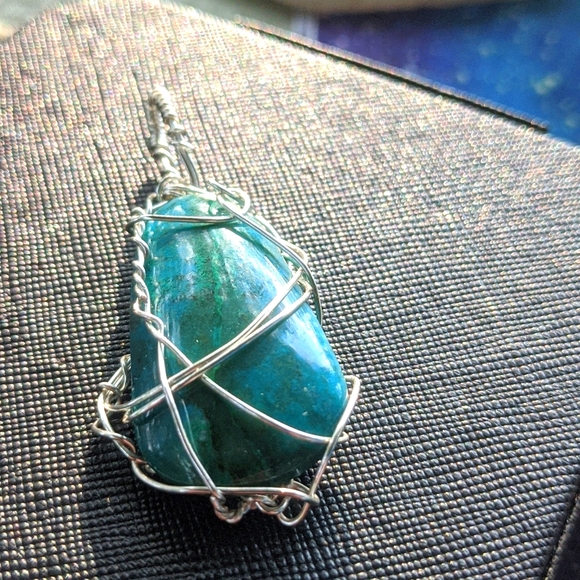 Chrysocolla Malachite pendant wire wrap by Fairygodmother MLEJea - Picture 2 of 4